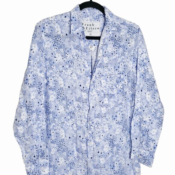 Frank & Eileen Rory Blue Floral Italian Linen Maxi Shirt Dress Size XS - Picture 5 of 8